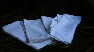 napkins folded on a velvet table cloth