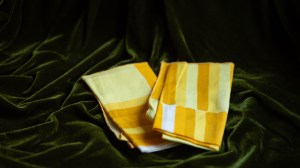 napkins folded on a velvet table cloth